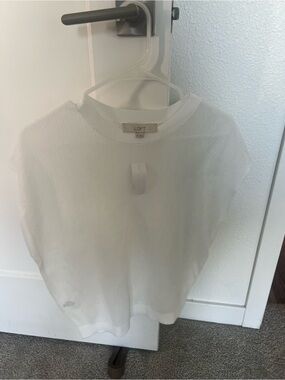LOFT White Ribbed Short Sleeve Crewneck Top